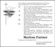 Traueranzeige Marlene Furtner