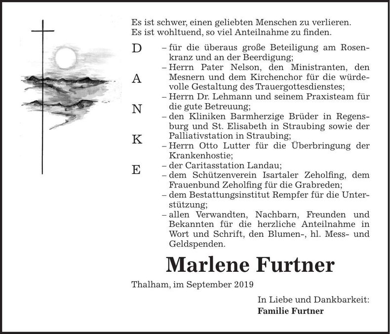 Traueranzeige Marlene Furtner