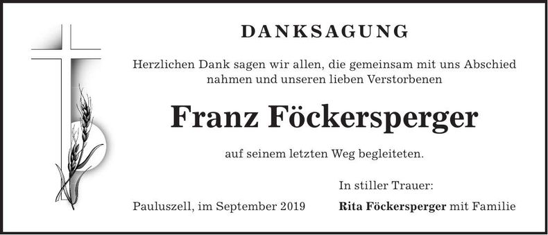 Traueranzeige Franz Föckersperger