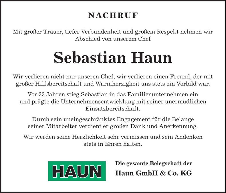 Traueranzeige Sebastian Haun