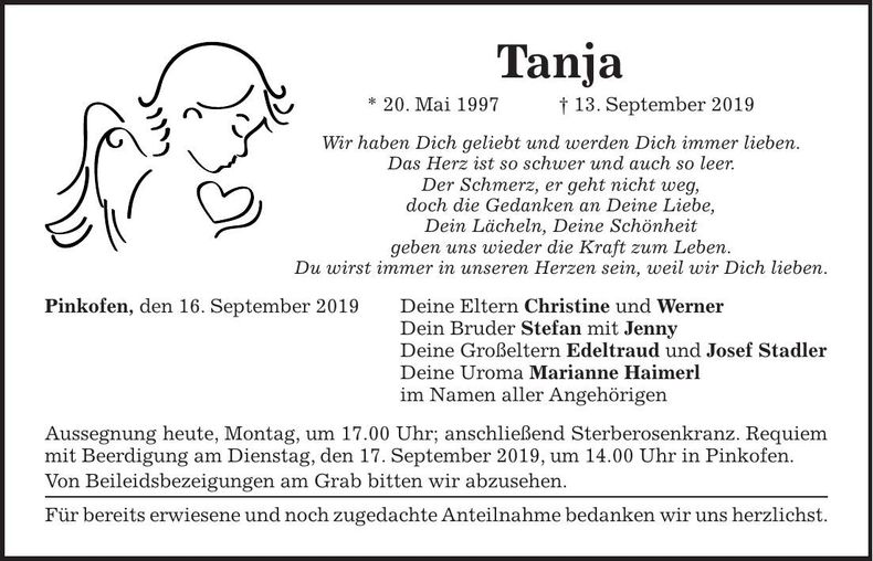 Traueranzeige Tanja 