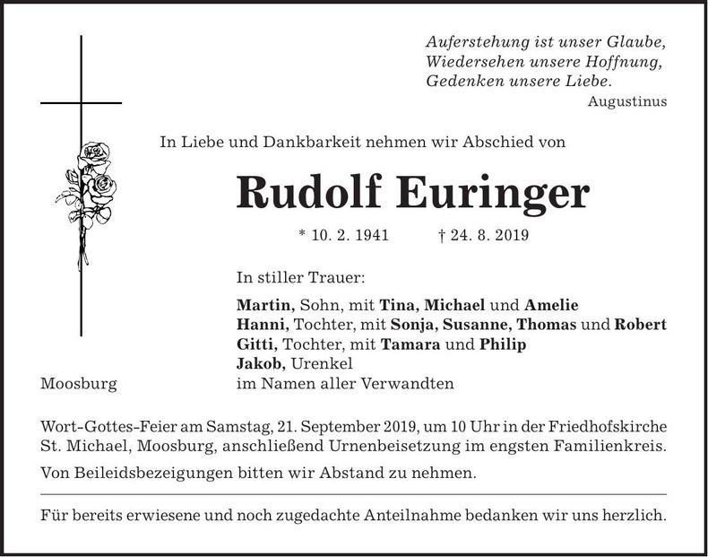 Traueranzeige Rudolf Euringer