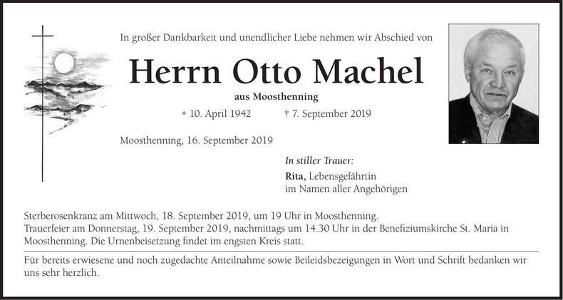 Traueranzeige Otto Machel