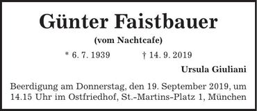 Traueranzeige Günter Faistbauer