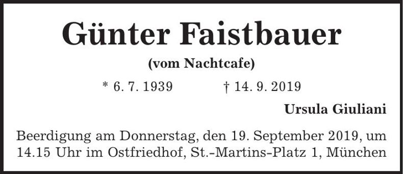 Traueranzeige Günter Faistbauer