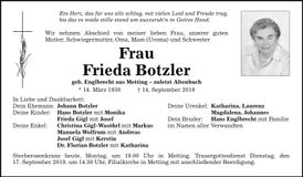 Traueranzeige Frieda Botzler