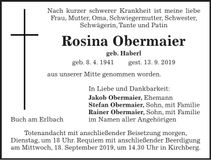 Traueranzeige Rosina Obermaier