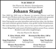 Traueranzeige Johann Stangl
