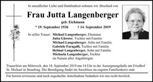 Traueranzeige Jutta Langenberger