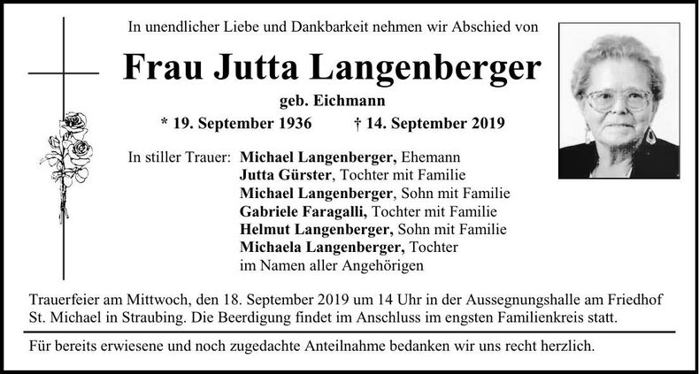 Traueranzeige Jutta Langenberger