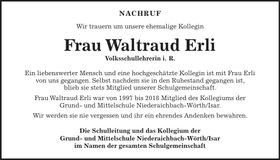 Traueranzeige Waltraud Erli