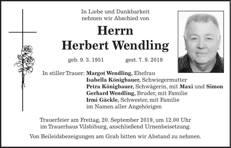 Traueranzeige Herbert Wendling
