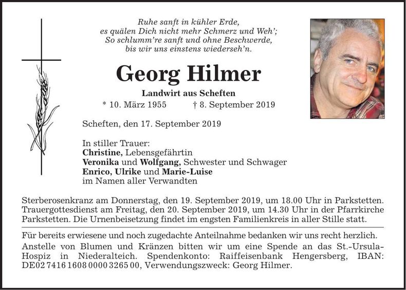 Traueranzeige Georg Hiler