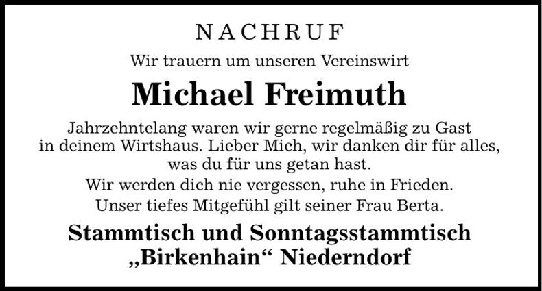 Traueranzeige Michael Freimuth