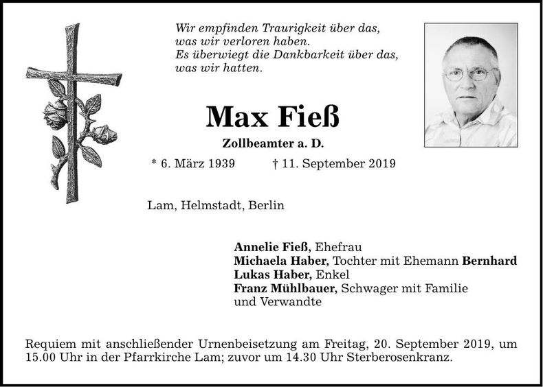 Traueranzeige Max Fieß