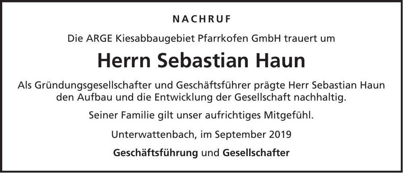 Traueranzeige Sebastian Haun