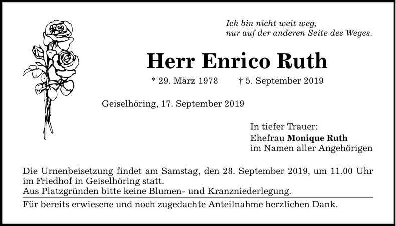 Traueranzeige Enrico Ruth
