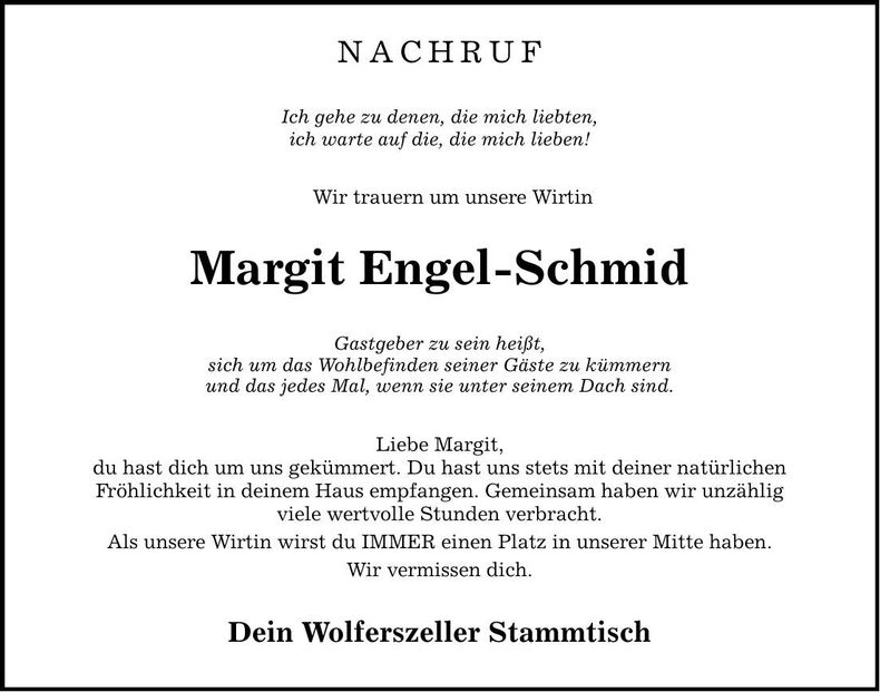 Traueranzeige Margit Engel-Schmid
