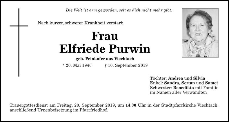 Traueranzeige Elfriede Purwin