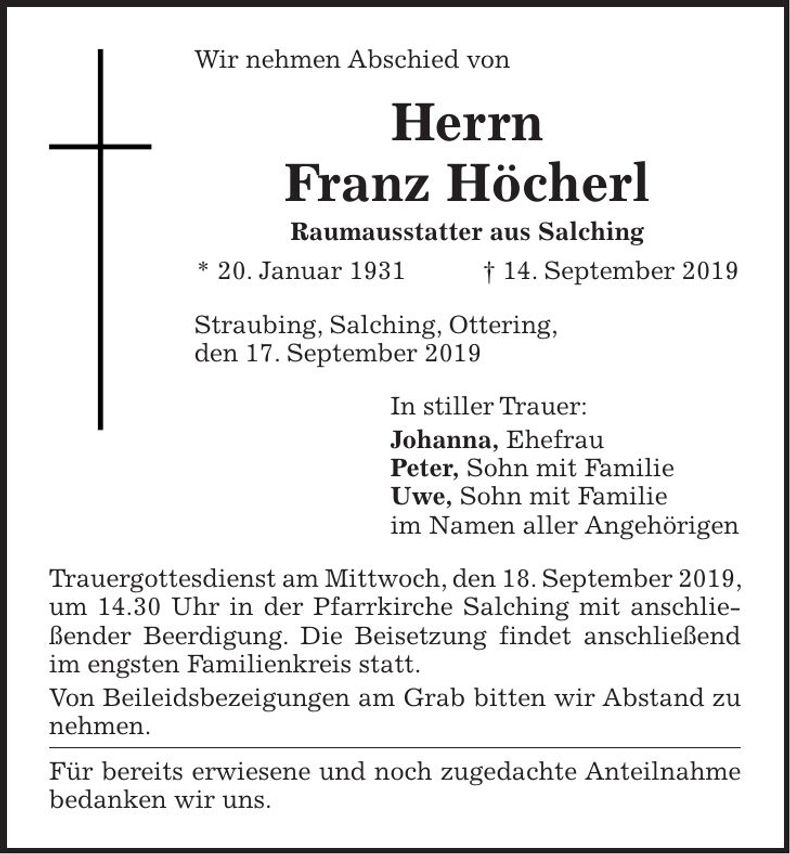 Traueranzeige Franz Höcherl