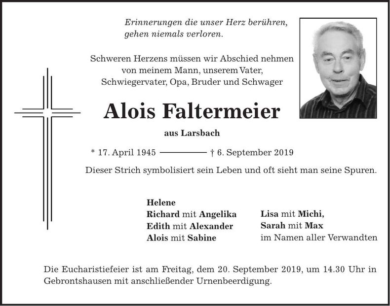 Traueranzeige Alois Faltermeier