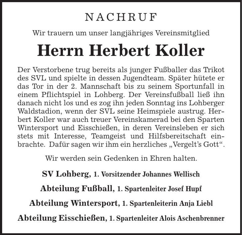 Traueranzeige Herbert Koller