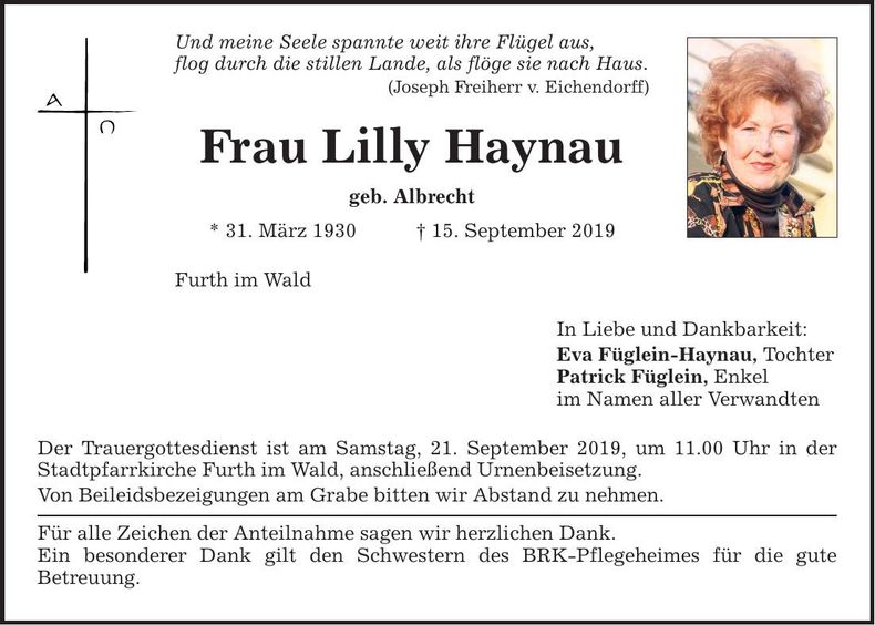 Traueranzeige Lilly Haynau