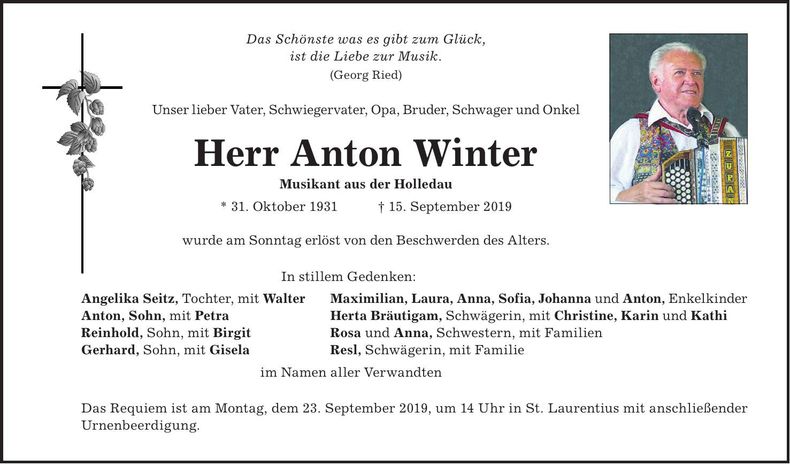 Traueranzeige Anton Winter