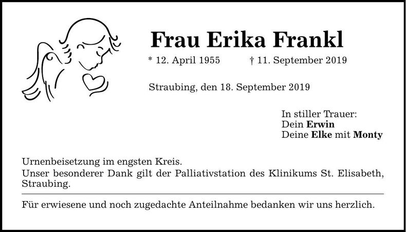 Traueranzeige Erika Frankl