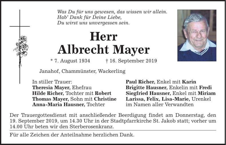 Traueranzeige Albert Mayer