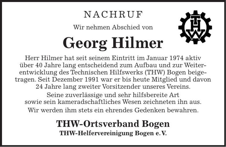 Traueranzeige Georg Hilmer