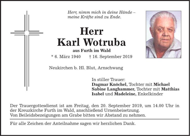 Traueranzeige Karl Wotruba