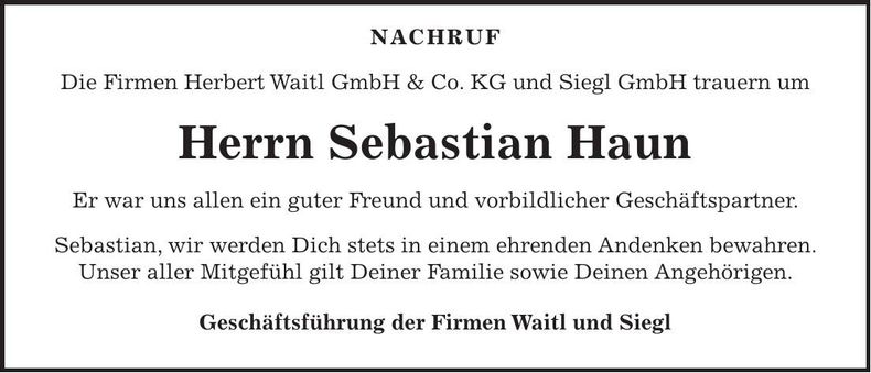 Traueranzeige Sebastian Haun