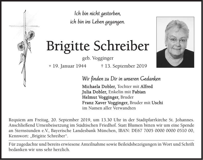 Traueranzeige Brigitte Schreiber