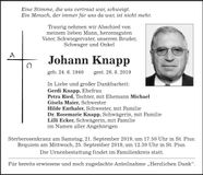 Traueranzeige Johann Knapp