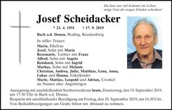 Traueranzeige Josef Scheidacker