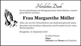Traueranzeige Margarethe Müller