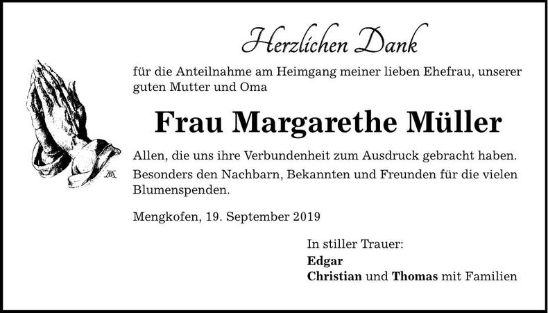 Traueranzeige Margarethe Müller