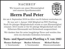 Traueranzeige Paul Peter
