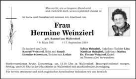 Traueranzeige Hermine Weinzierl