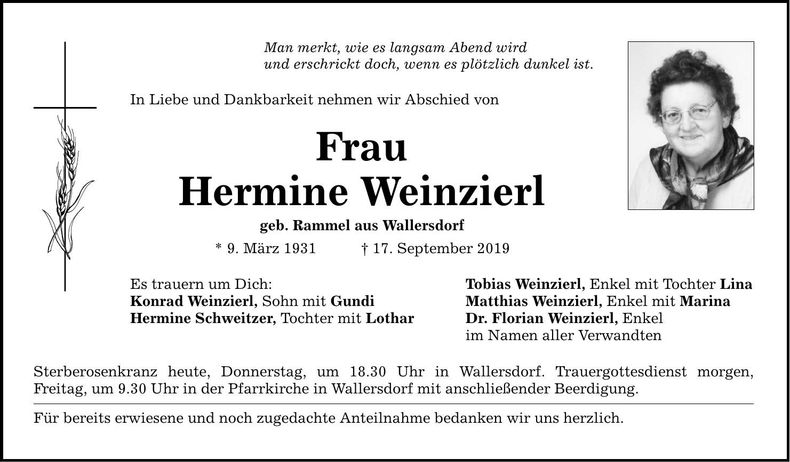 Traueranzeige Hermine Weinzierl