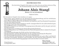 Traueranzeige Johann Alois Stangl