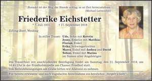 Traueranzeige Friederike Eichstetter