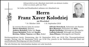 Traueranzeige Franz Xaver Kolodziej