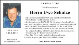 Traueranzeige Uwe Schulze
