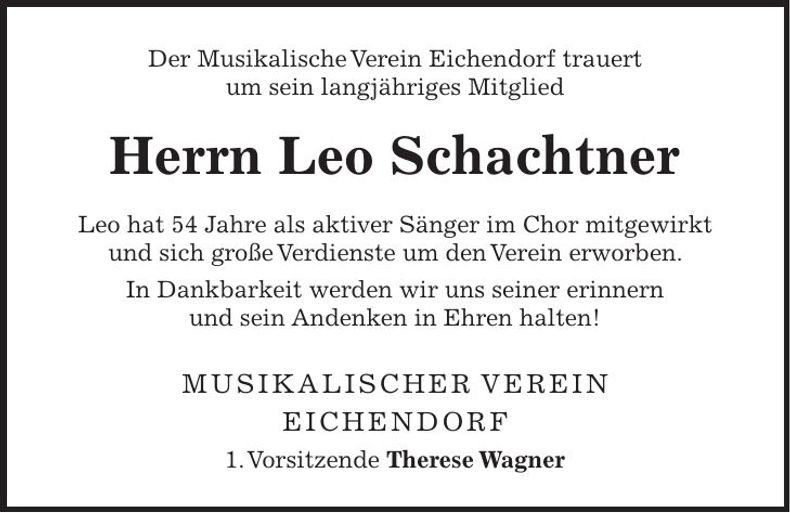Traueranzeige Leo Schachtner