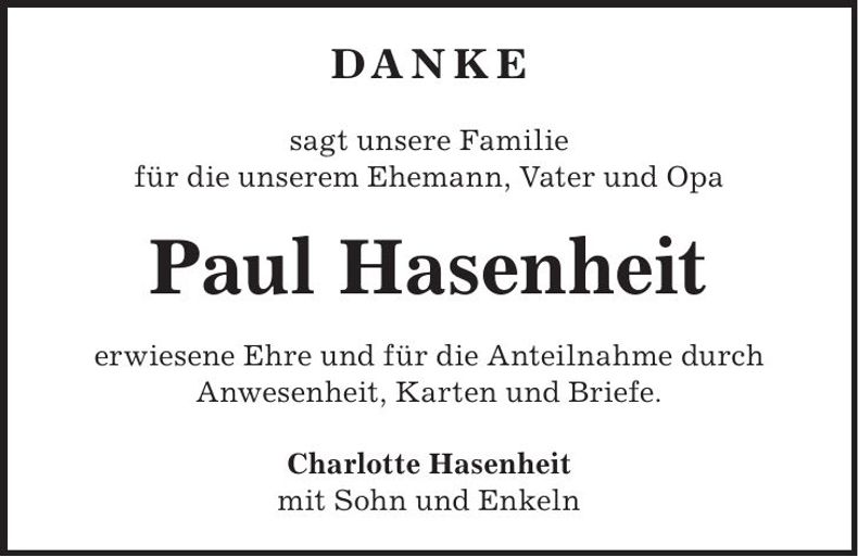 Traueranzeige Paul Hasenheit