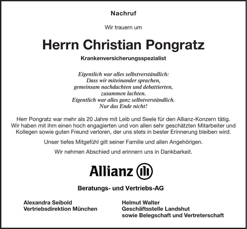 Traueranzeige Christian Pongratz
