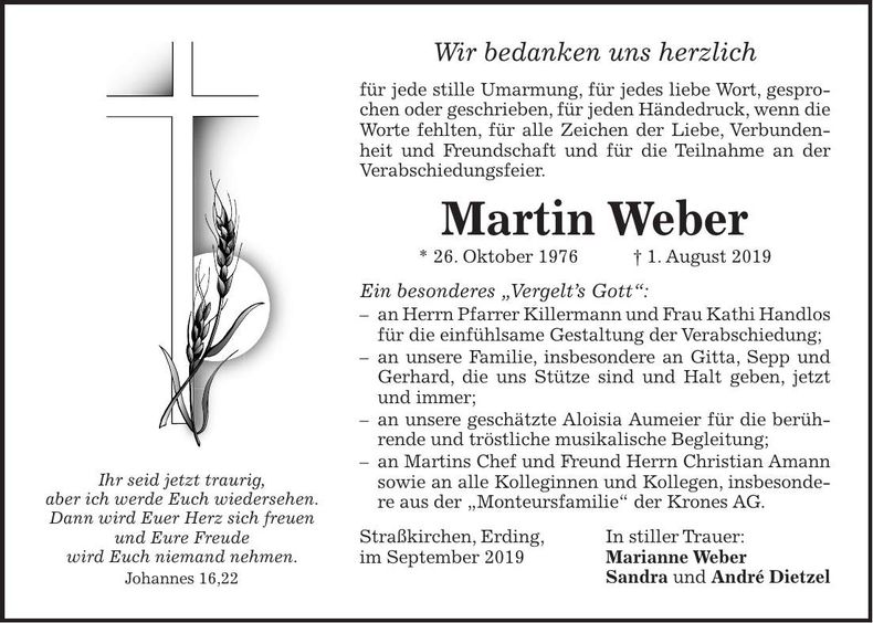 Traueranzeige Martin Weber