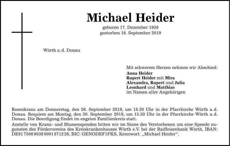 Traueranzeige Michael Heider